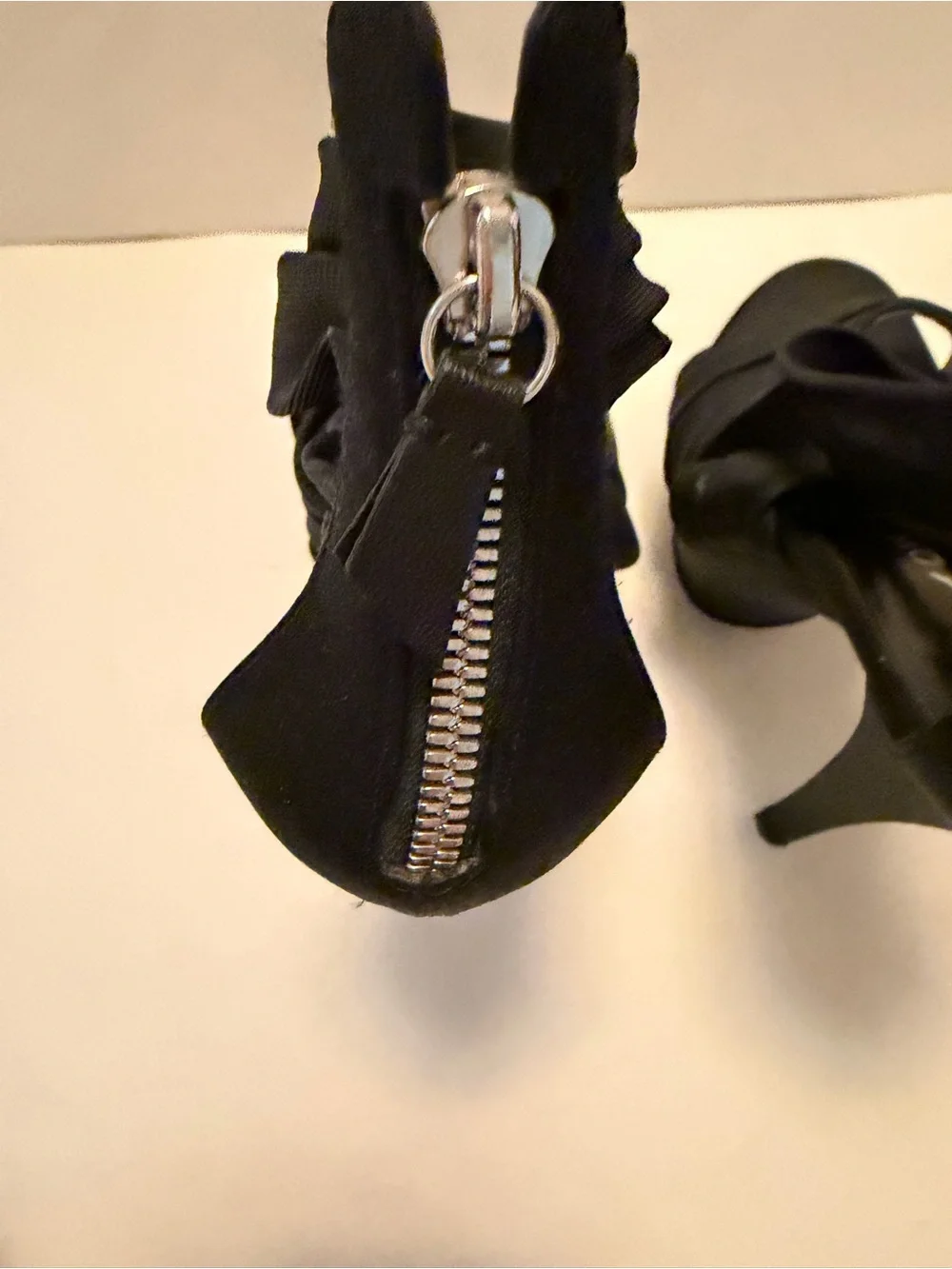 Casadei Black Satin Platform Stiletto Sandals with Back Zipper Detail -size 7
